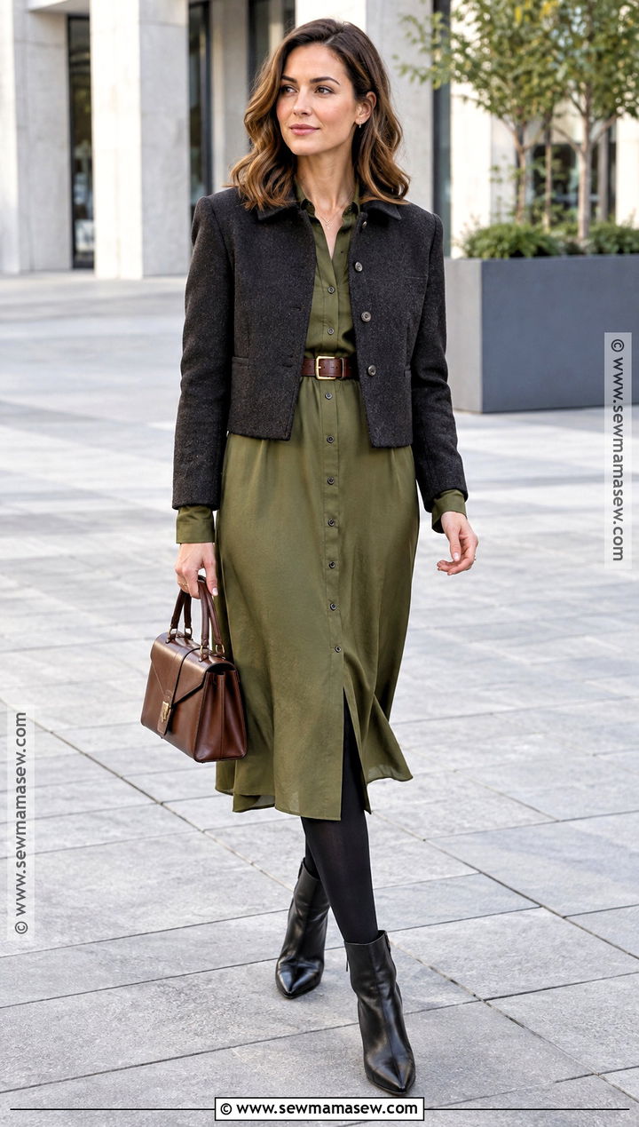 Shirt Dress With Tights And Ankle Boots - 15 Chic Fall Outfit Ensemble Ideas