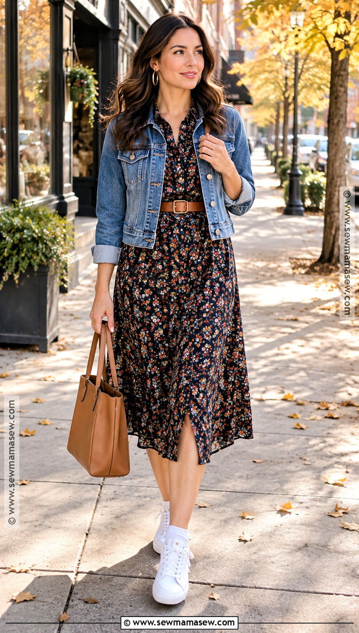 Shirt Dress and Classic Tennis Shoes - 15 tennis shoe outfits fall