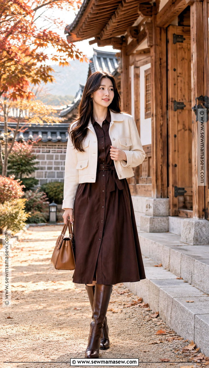 Shirt Dress and Knee High Boots Autumn Outfit - 20 autumn in korea outfit ideas