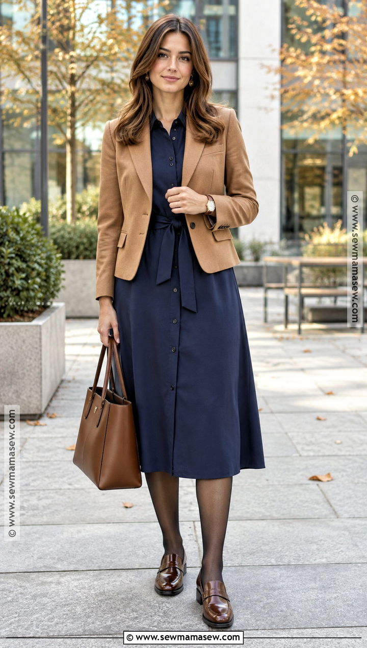 Shirt Dress and Leather Loafers Office Outfit - 15 Office Outfits Autumn 2026