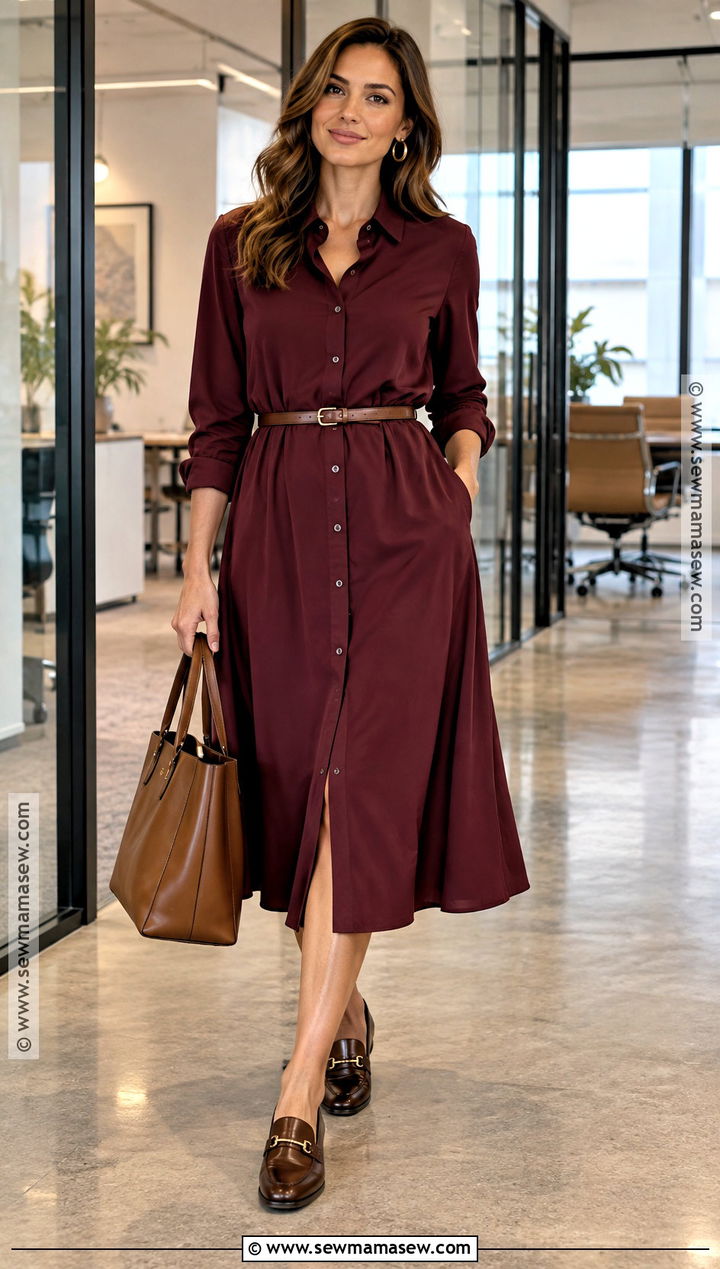Shirt Dress and Loafers Fall Office Outfit - 20 fall outfits for work offices
