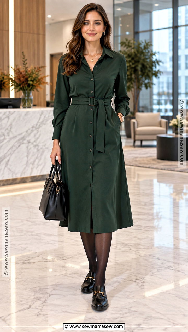 Shirt Dress and Loafers Fall Office Outfit - 15 office outfits women 2026 fall