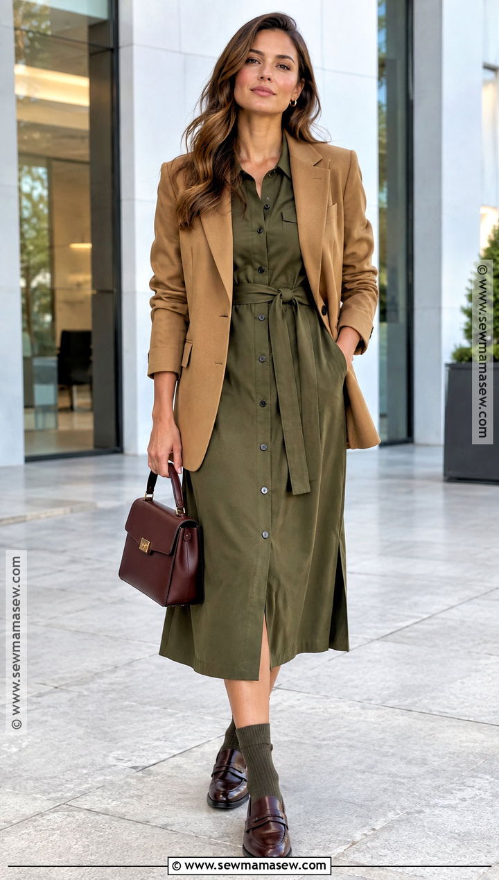 Shirt Midi Dress With Leather Loafers - 15 shoes to wear with midi dress fall