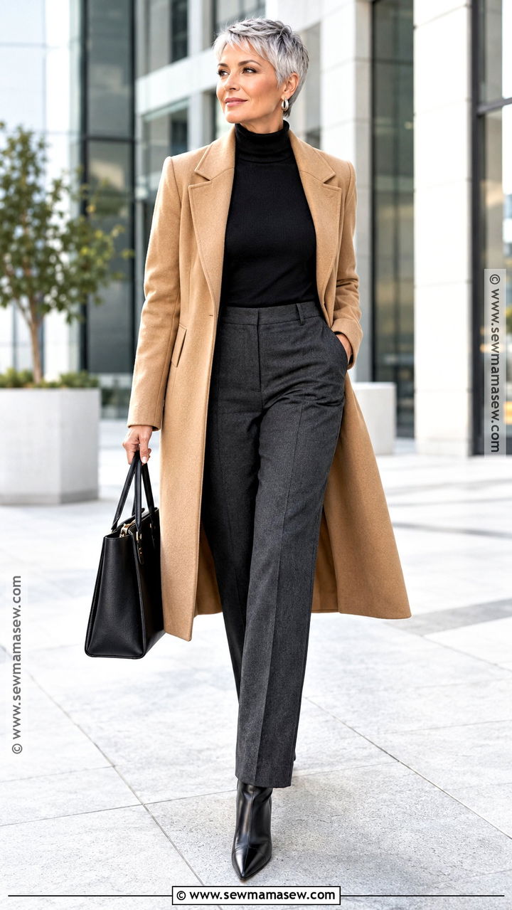 Short Hair Wool Coat And Straight Trousers Outfit - 20 short hair fall outfits
