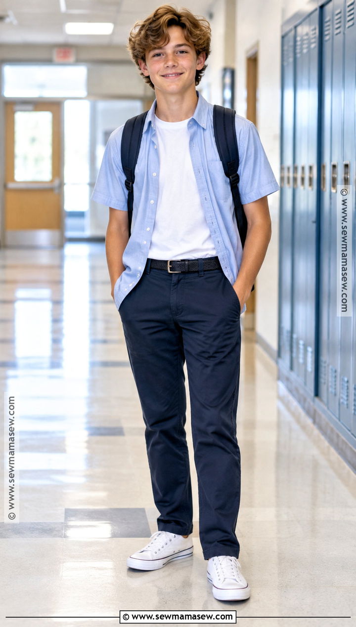 Short Sleeve Button Down And Chinos Outfit - 20 Back To School 7Th Grade Outfits