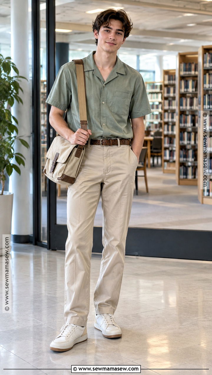 Short Sleeve Camp Shirt With Chino Pants - 15 back to school outfits short sleeve