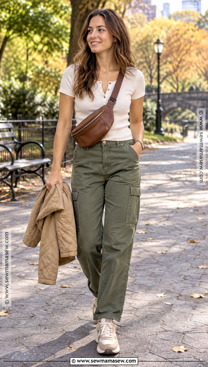 Short Sleeve Henley With Cargo Pants - 20 short sleeve fall outfits