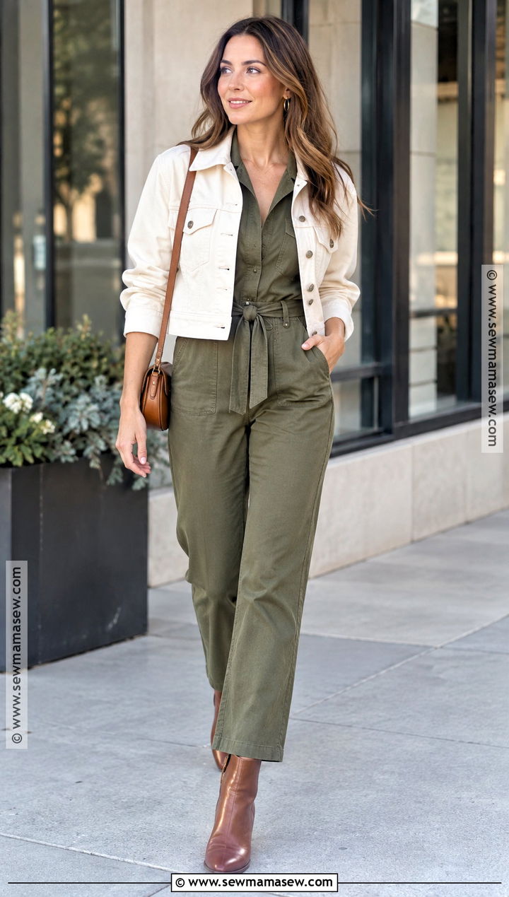 Short Sleeve Jumpsuit With Cropped Jacket - 20 short sleeve fall outfits