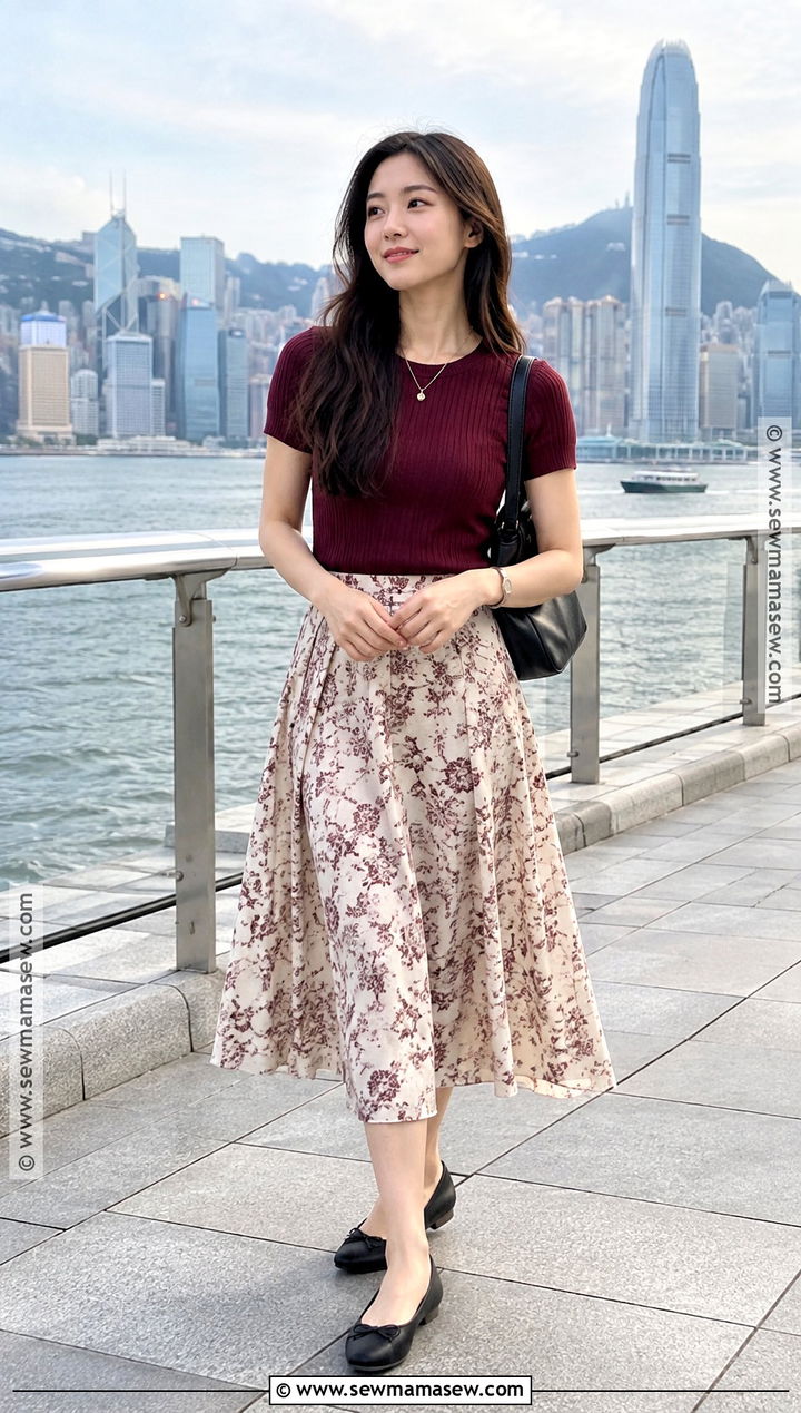 Short Sleeve Knit And Midi Skirt Outfit - 15 autumn outfits in hongkong