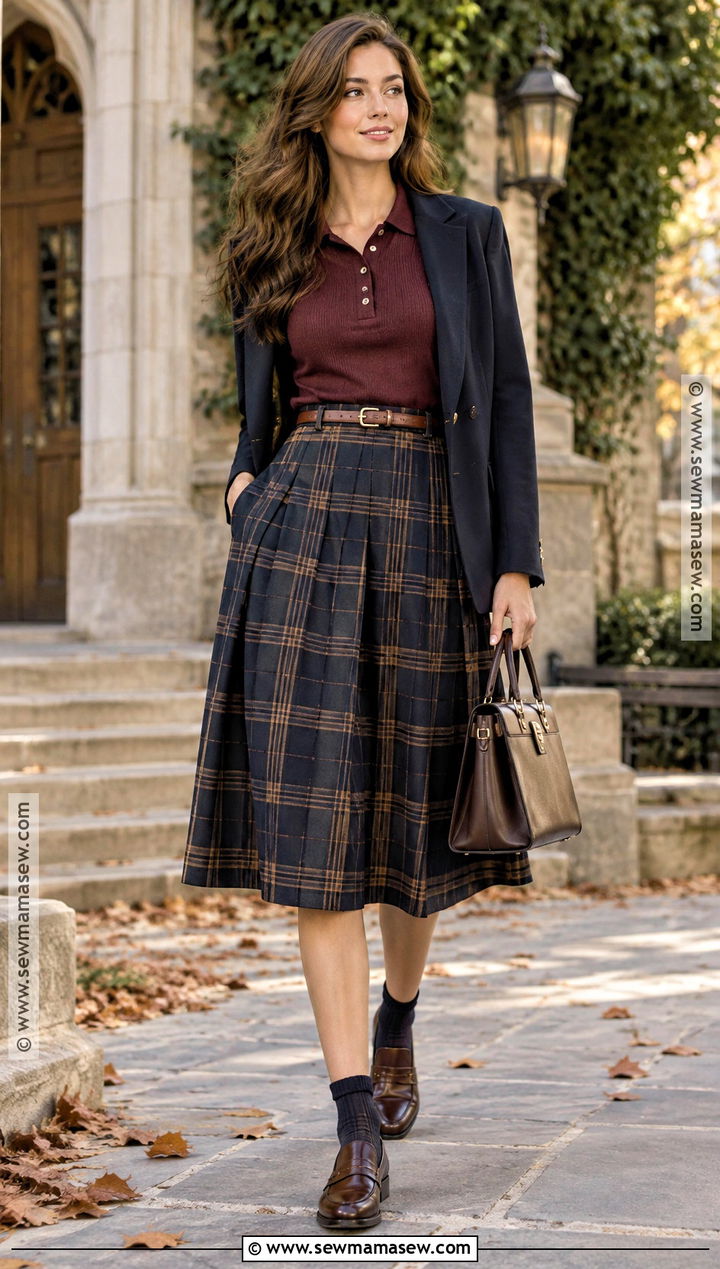 Short Sleeve Polo With Pleated Midi Skirt - 20 short sleeve fall outfits