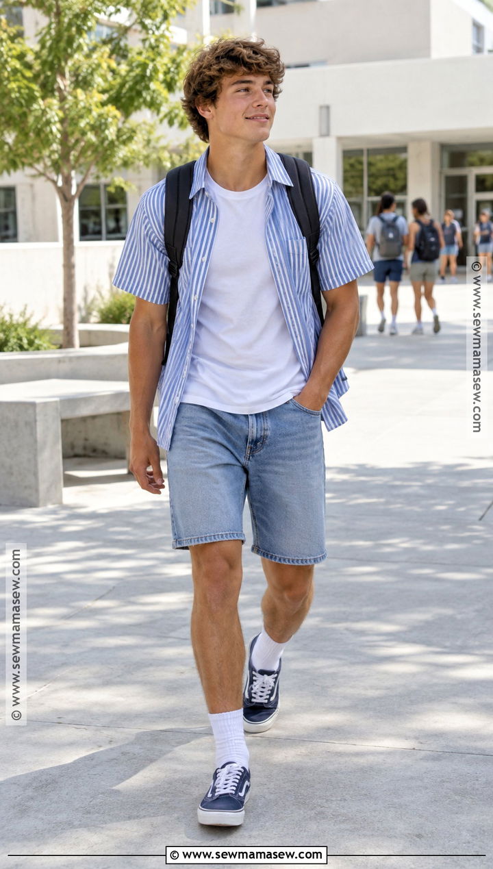 Short Sleeve Shirt And Denim Shorts Back To School Outfit - 15 mens back to school outfit ideas