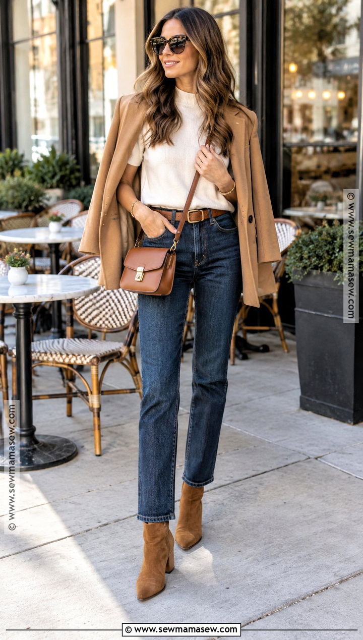 Short Sleeve Sweater With Straight Leg Jeans - 20 short sleeve fall outfits
