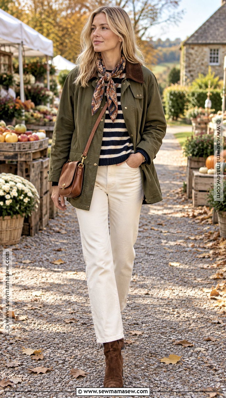 Sienna Miller Barn Jacket And White Jeans Outfit - 15 fall celebrity outfits
