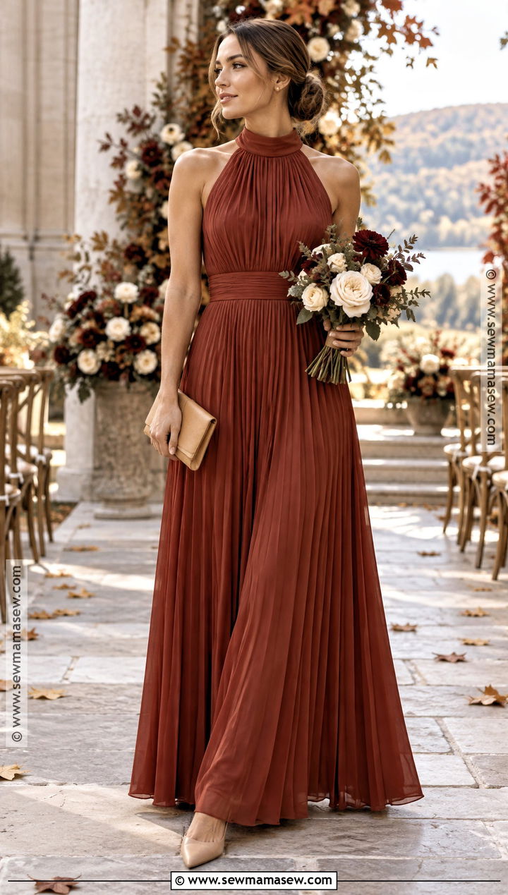 Sienna Pleated High Neck Bridesmaid Dress - 15 orange fall bridesmaid dresses