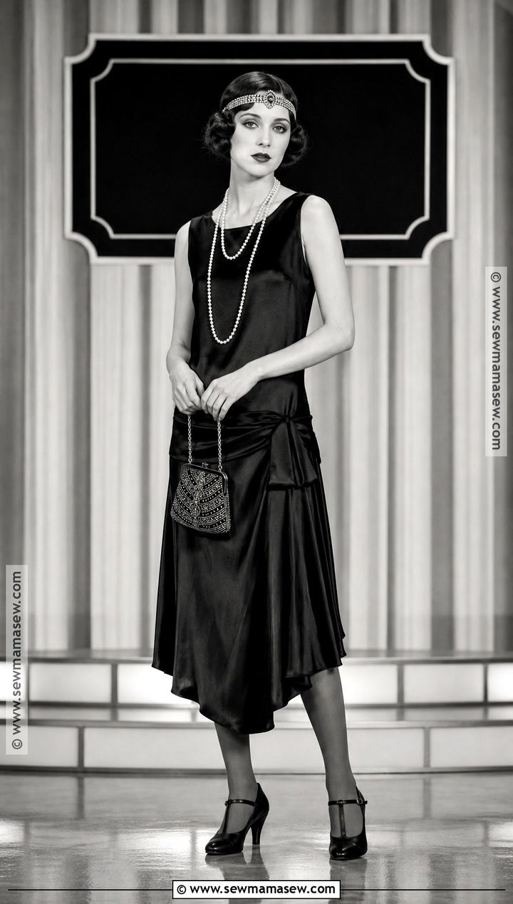 Silent Film Star Costume With Black Satin Dress - 40 aesthetic halloween costumes