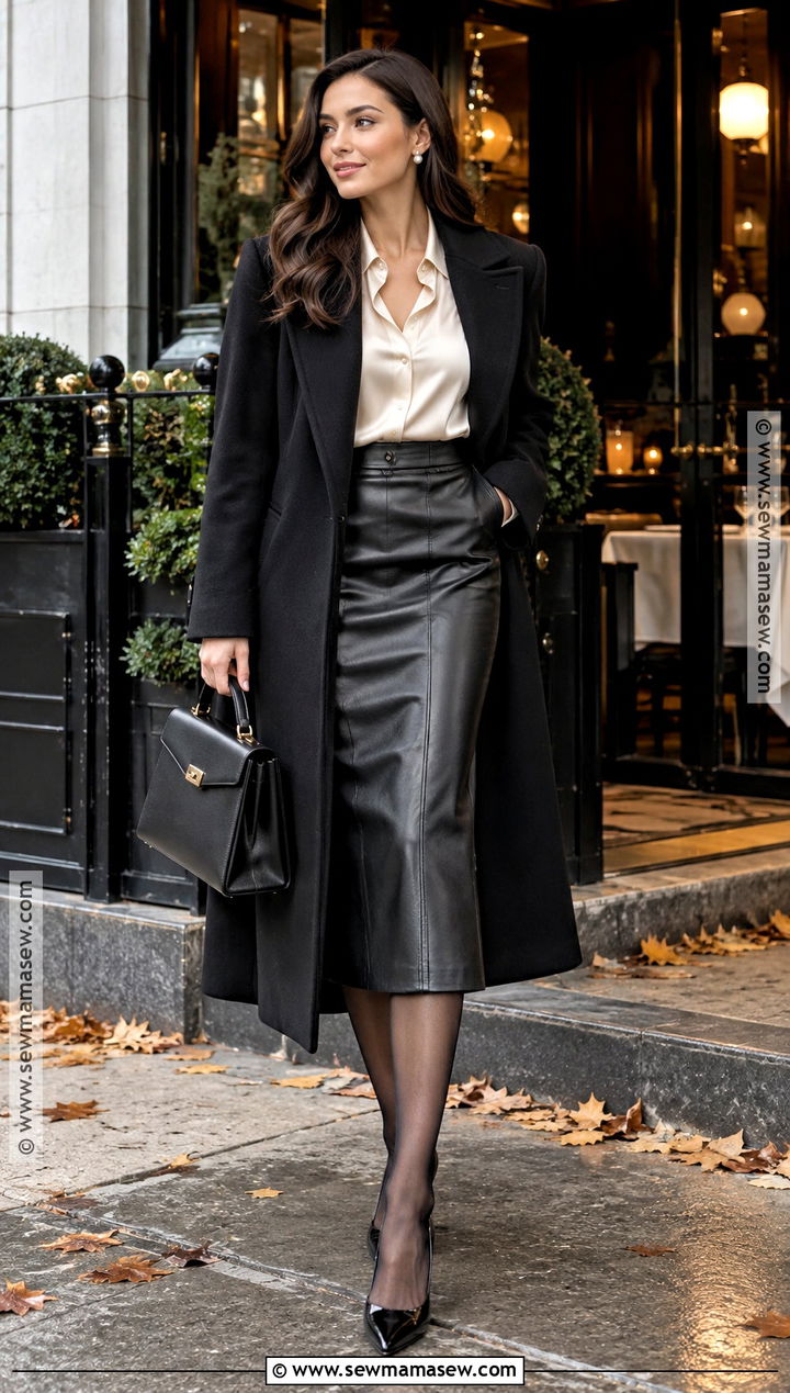 Silk Blouse And Leather Midi Skirt Fall Dinner Outfit - 25 fancy dinner outfit fall ideas