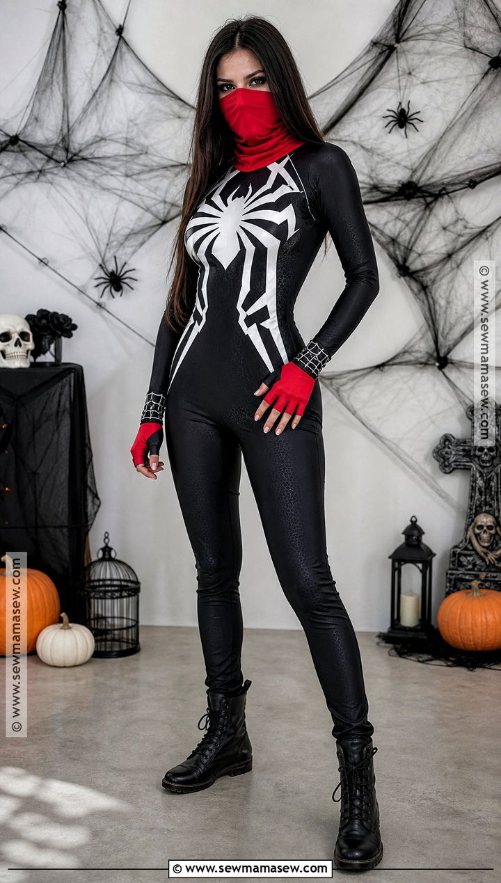 Silk Costume With Red Face Covering - 30 spiderman halloween costumes for women