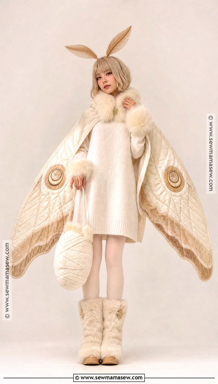 Silk Moth Cosplay With Cream Fuzzy Cape - 30 Moth Cosplay Ideas