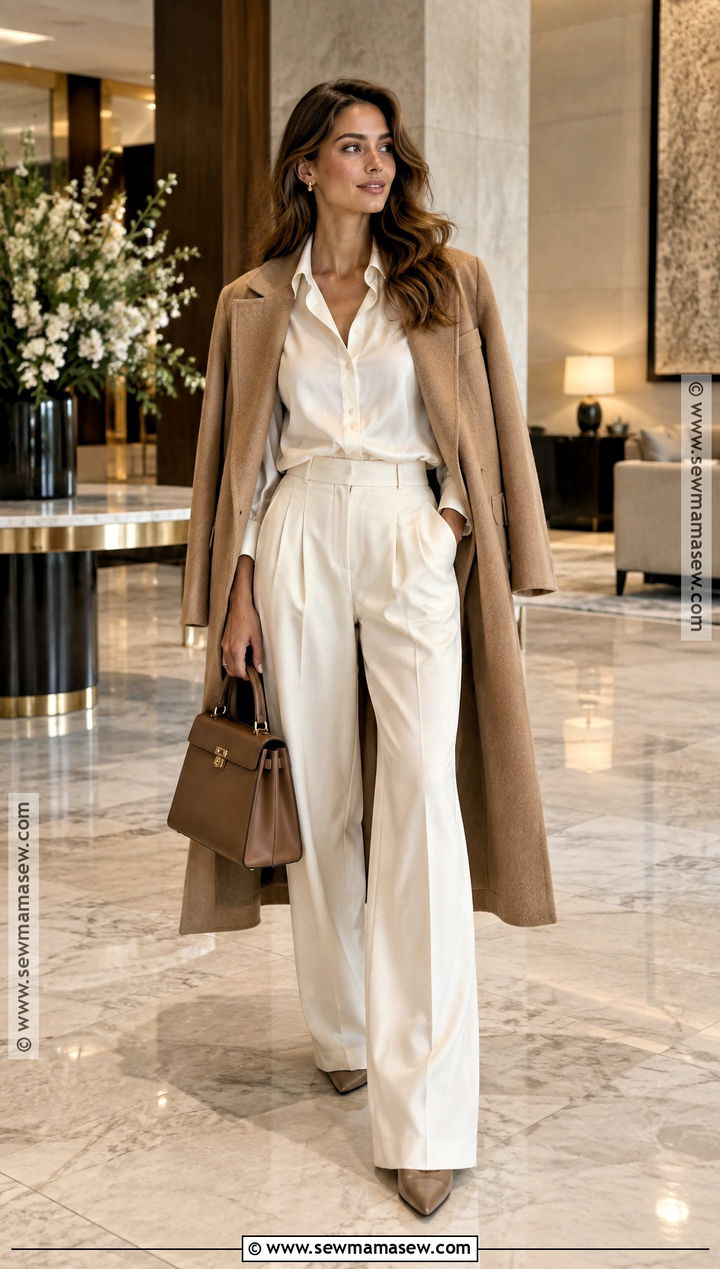 Silk Shirt and Matching Trousers Fall Outfit - 15 Fashion Inspo Outfits Minimal Chic Fall