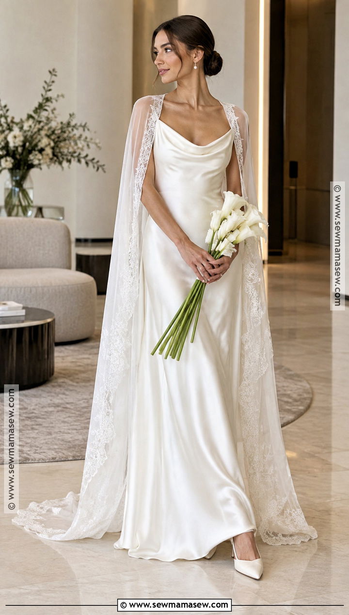 Silk Slip Fall Wedding Dress With Cape - 15 Fall Theme Wedding Dress Ideas