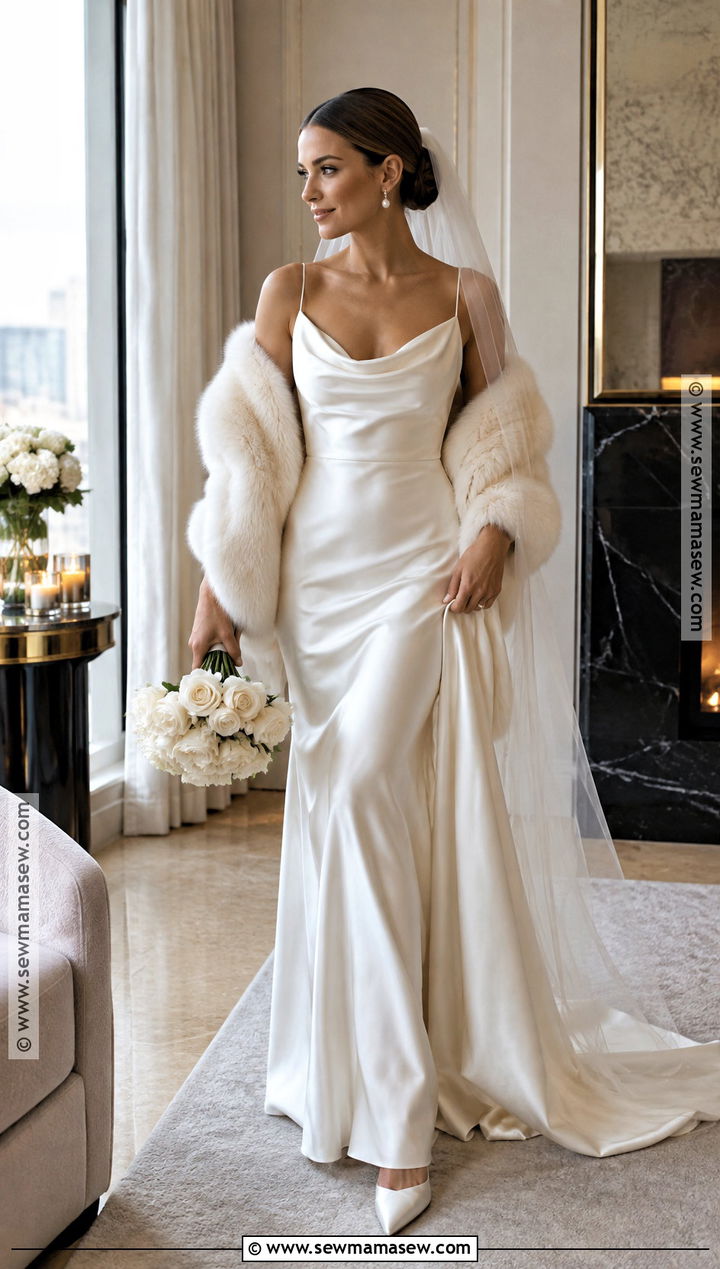 Silk Slip Wedding Dress With Faux Fur Stole - 25 november wedding dress ideas