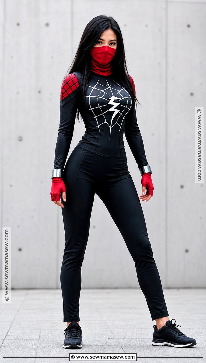 Silk Spidergirl Costume With Red Face Covering - 30 Spidergirl Costume Ideas