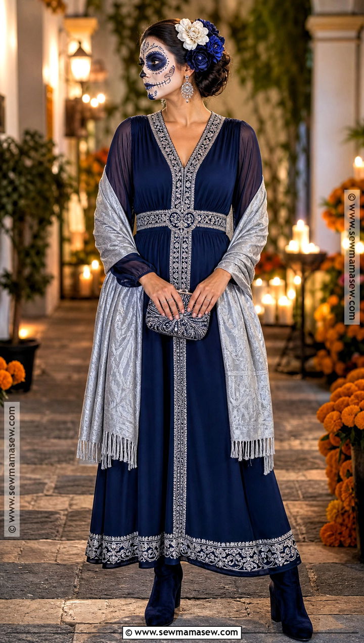 Silver And Navy Catrina Costume - 30 dia de los muertos costumes for women