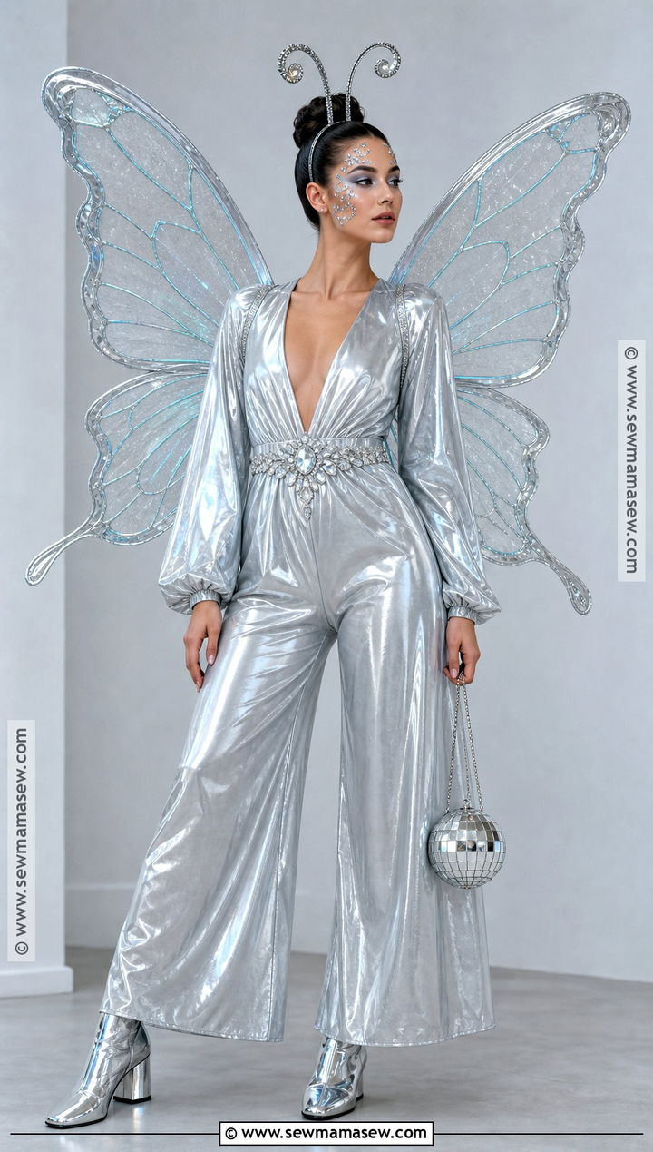 Silver Butterfly Costume With Shimmering Jumpsuit - 30 Butterfly Halloween Costume Ideas for Women