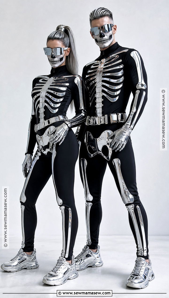 Silver Chrome Skeleton Couple Costume - 30 Skeleton Couple Costume Ideas