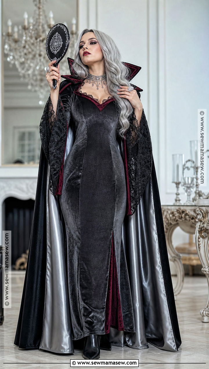 Silver Hair Dracula Costume With Gray Gown - 30 Dracula Costume Ideas for Women