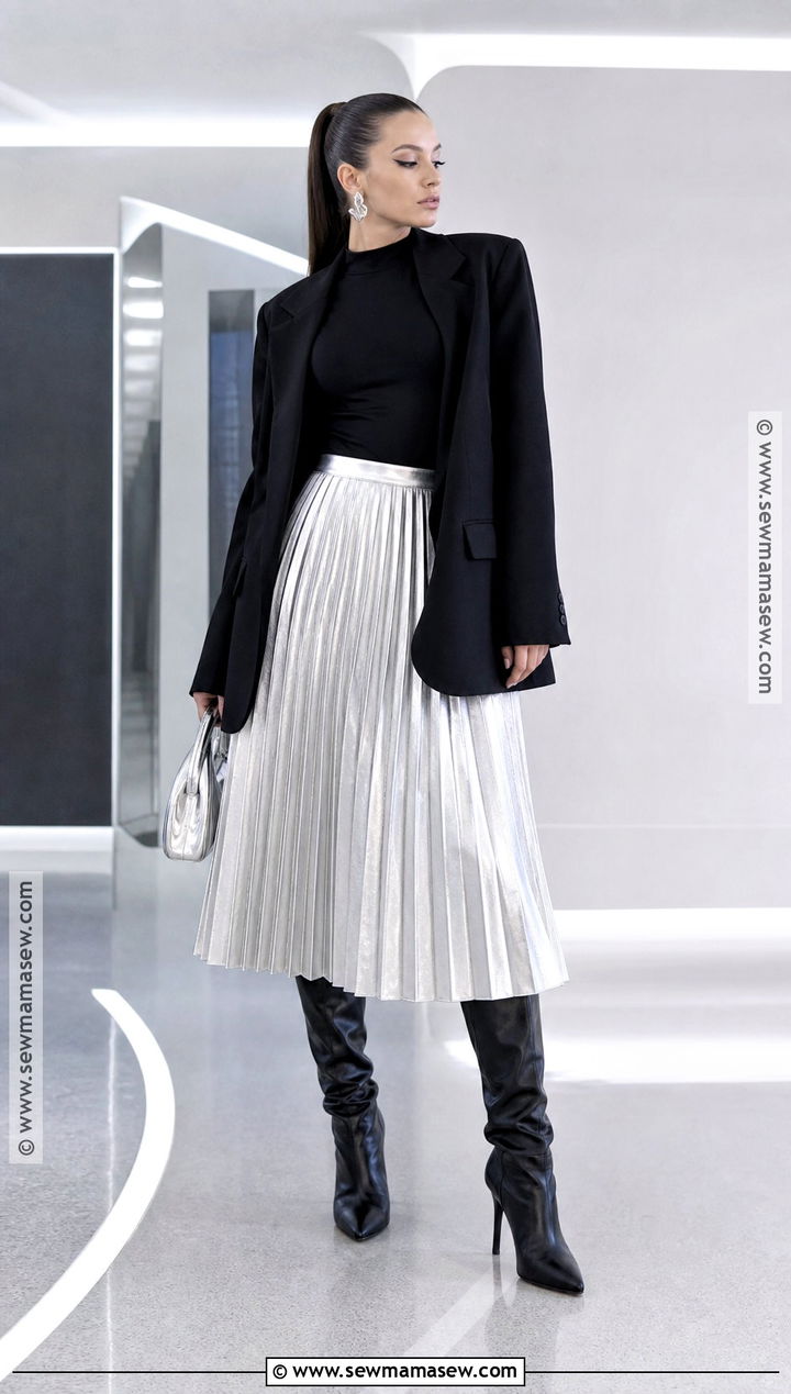 Silver Metallic Halloween Outfit With Black Layers - 30 Halloween Fashion Outfits