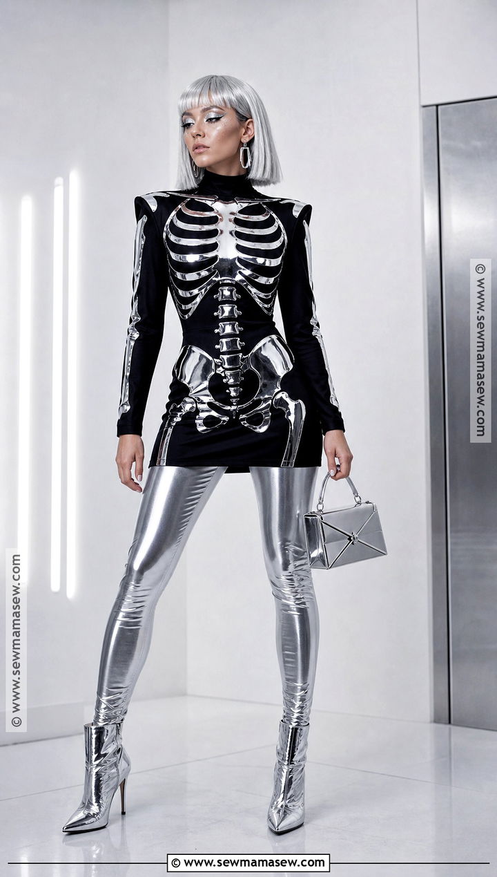 Silver Metallic Skeleton Dress Costume - 35 skeleton dress ideas