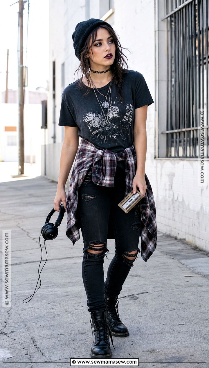 Simple 90s Grunge Costume With Plaid Shirt - 40 Simple Halloween Costumes for Women