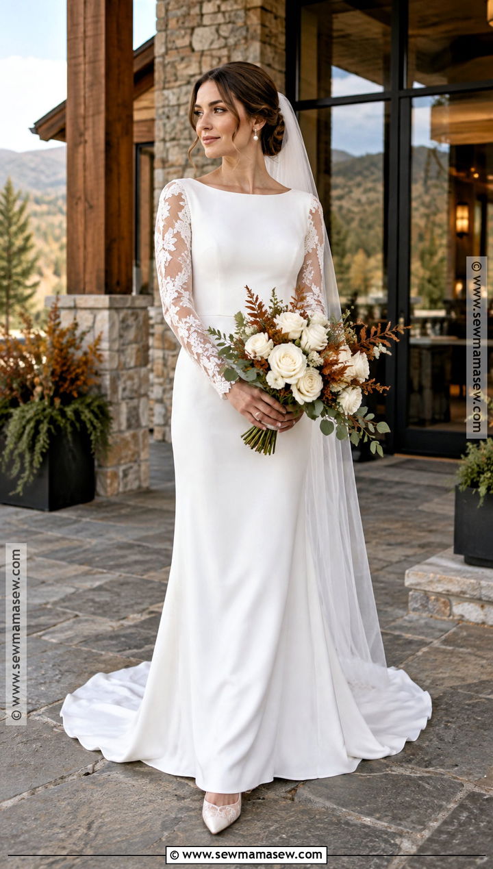 Simple Crepe And Lace Long Sleeve Wedding Dress - 15 rustic fall wedding dress lace long sleeve ideas