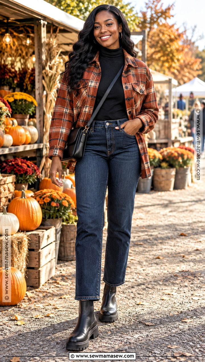Simple Fall Outfit With Shacket And Jeans - 20 Simple Fall Outfits for Black Women