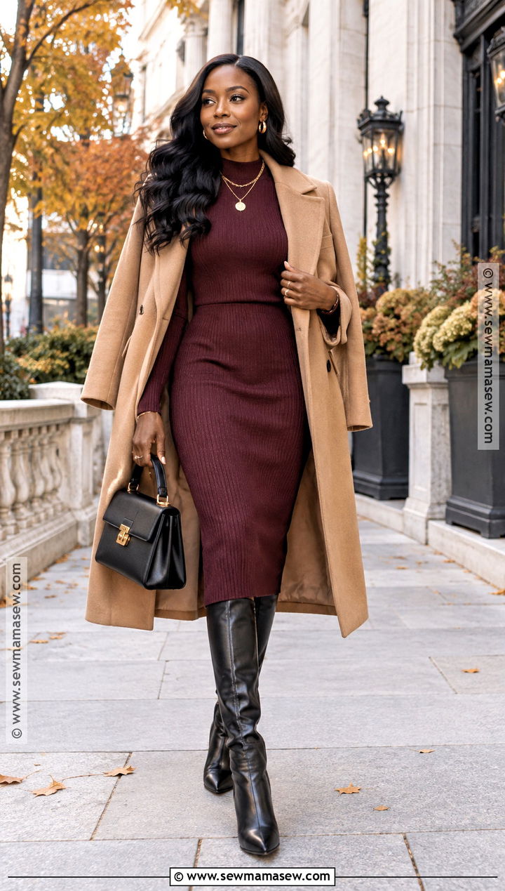 Simple Fall Outfit With Sweater Dress And Knee High Boots - 20 Simple Fall Outfits for Black Women