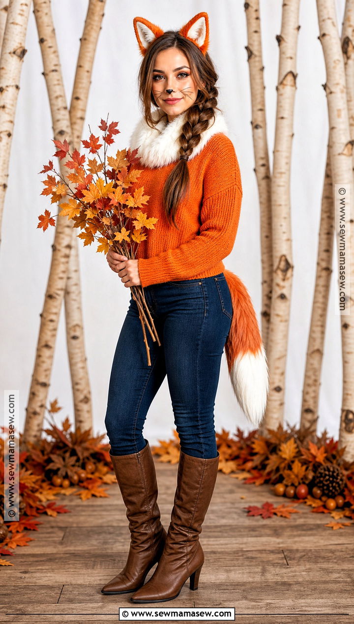 Simple Fox Costume With Orange Sweater - 40 Simple Halloween Costumes for Women