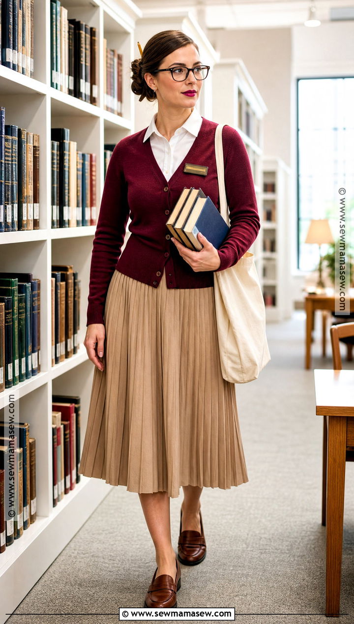 Simple Librarian Costume With Cardigan - 40 Simple Halloween Costumes for Women