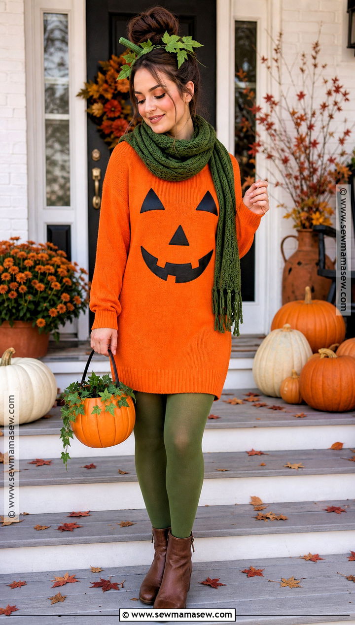 Simple Pumpkin Costume With Orange Dress - 40 Simple Halloween Costumes for Women