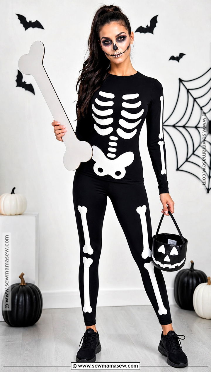 Simple Skeleton Costume With Black Clothes - 40 Simple Halloween Costumes for Women