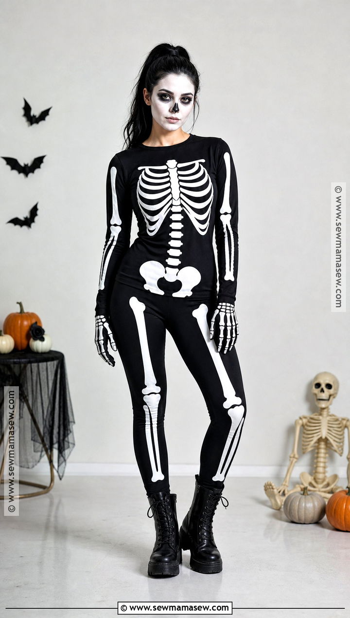 Simple Skeleton Costume With Black Leggings - 50 easy halloween costumes for women