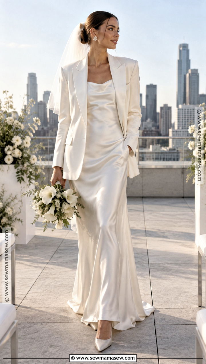 Simple Slip Fall Wedding Dress With Blazer - 15 Wedding Dress For Fall Outdoor Wedding Ideas