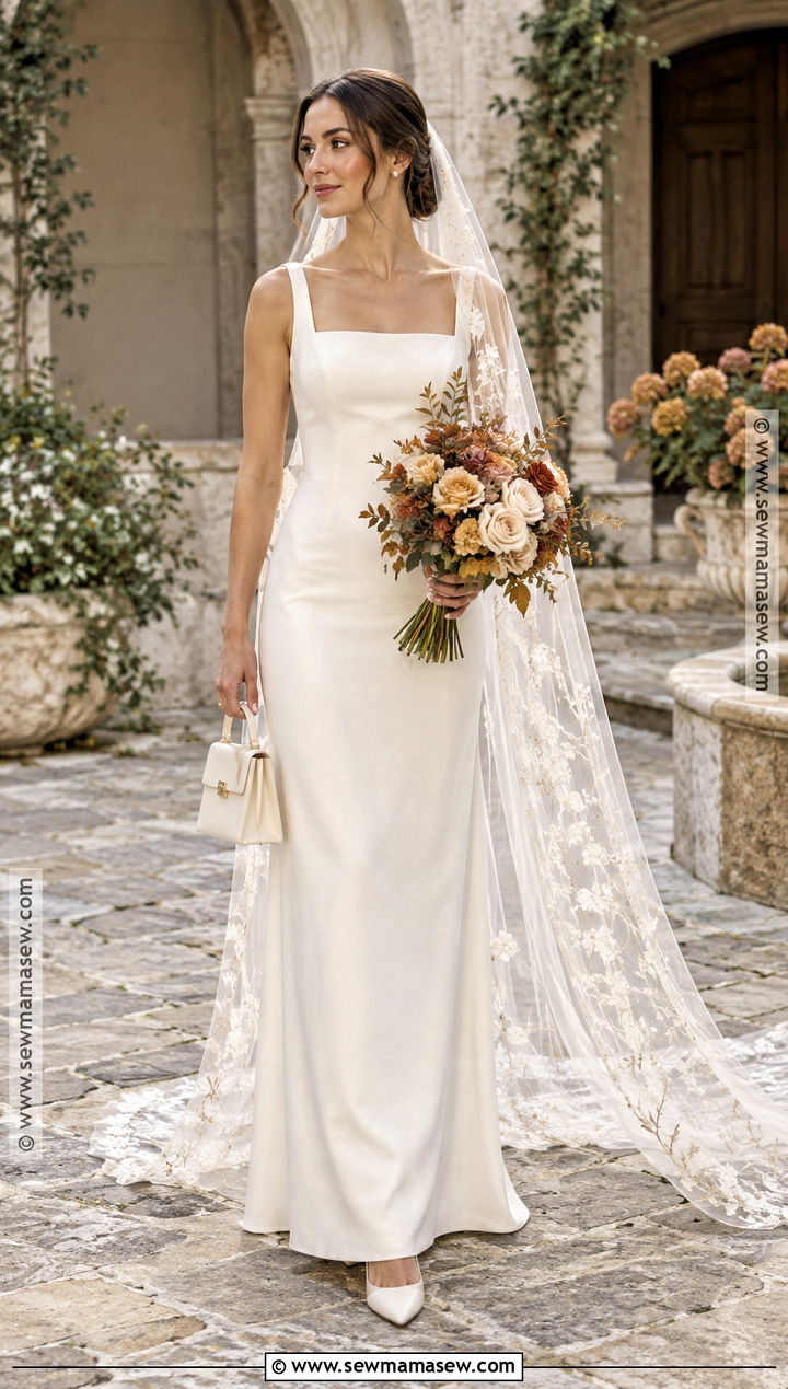 Simple Wedding Dress With Embroidered Veil - 15 Autumn Wedding Accessory Inspiration Ideas