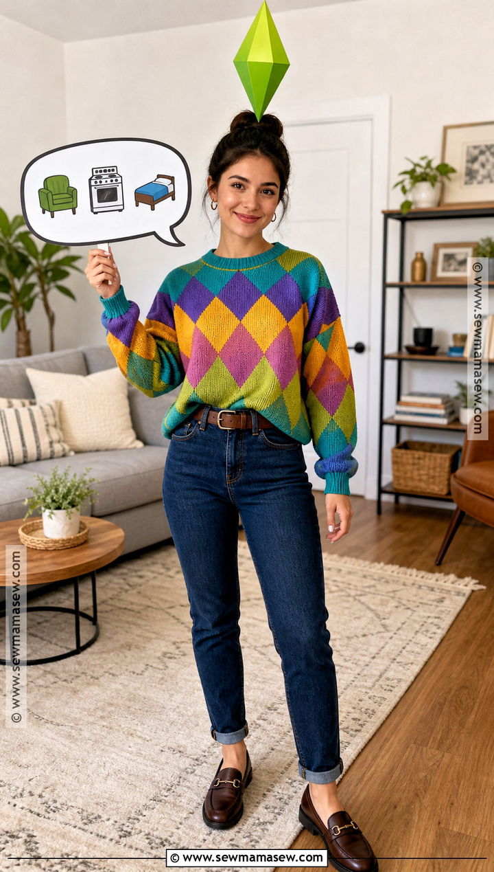 Sims Character Costume With Green Plumbob - 50 simple halloween costumes