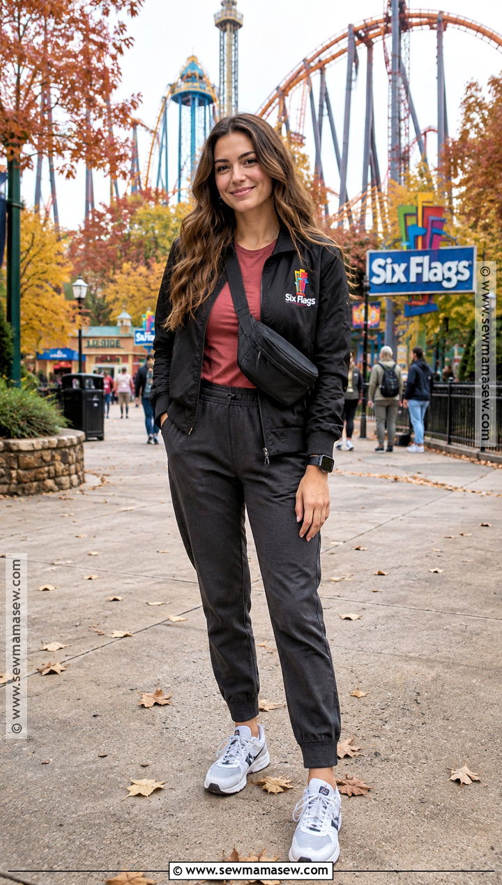 Six Flags Bomber Jacket and Joggers Outfit - 20 six flags outfit fall ideas
