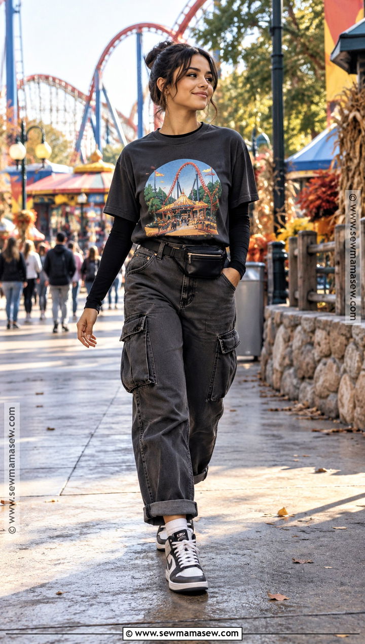 Six Flags Graphic Tee and Cargo Pants Outfit - 20 six flags outfit fall ideas