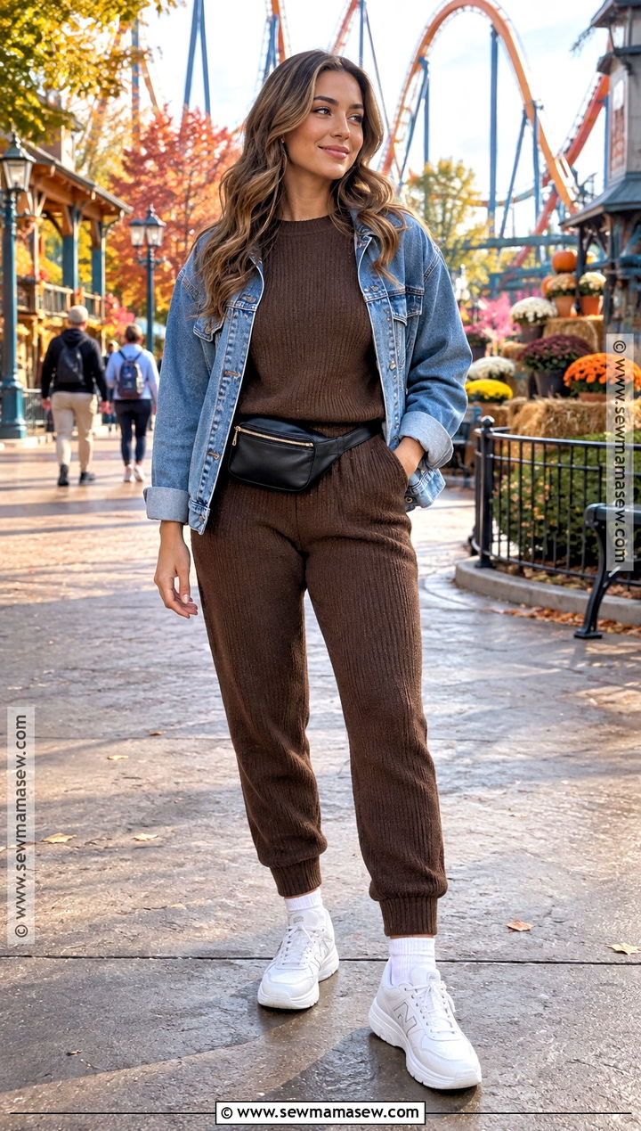 Six Flags Knit Set and Denim Jacket Outfit - 20 six flags outfit fall ideas
