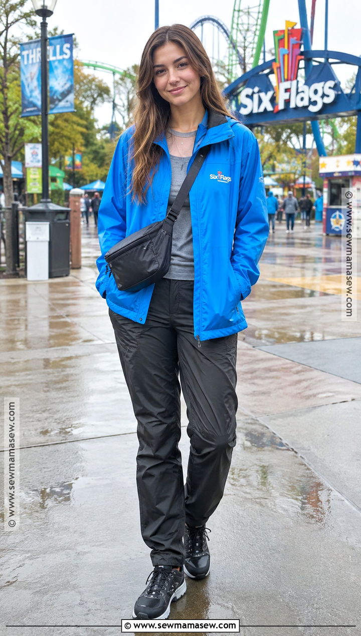 Six Flags Rain Jacket and Water Resistant Pants Outfit - 20 six flags outfit fall ideas
