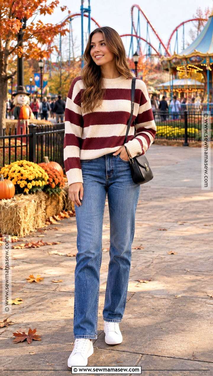 Six Flags Sweater and Straight Leg Jeans Outfit - 20 six flags outfit fall ideas