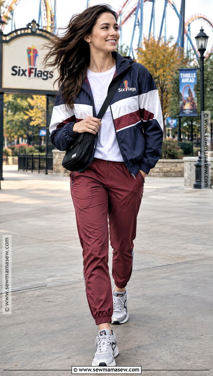 Six Flags Windbreaker and Track Pants Outfit - 20 six flags outfit fall ideas